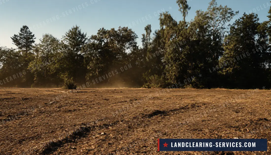 The same lot after land clearing: bare dirt with the tree line left standing